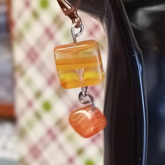 Orange Colorful Glass Bead Stone Dangle Earrings Handmade Jewelry #37 - Picture 4 of 9